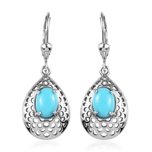 2 Carat Arizona Sleeping Beauty Turquoise Drop Earrings in Platinum Plated Silver