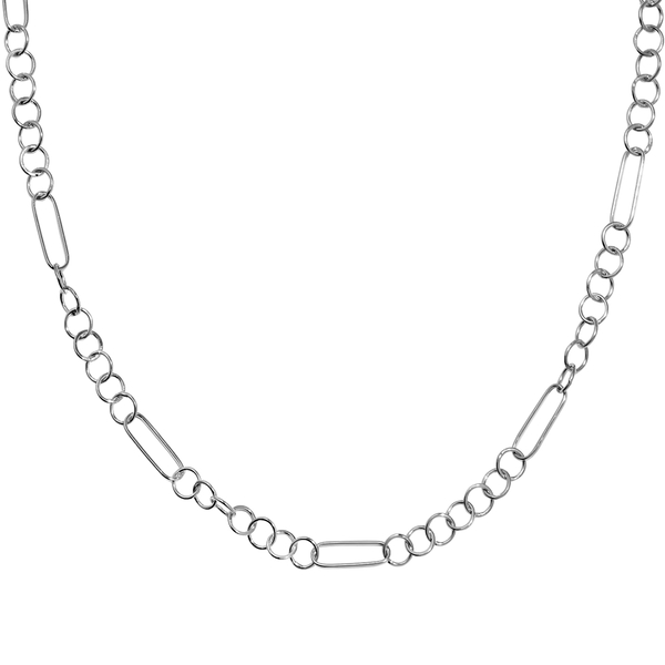 NY Designer Close Out - Platinum Overlay Sterling Silver Figaro Necklace (Size - 22) With Lobster Cl