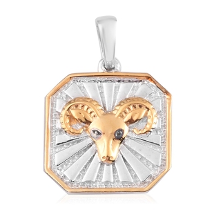 Diamond Aries Zodiac Pendant in Yellow Gold and Platinum Overlay Sterling Silver
