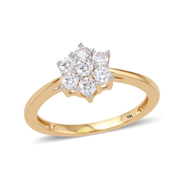 9K Yellow Gold 0.50 Ct Diamond (Rnd) 7 Stone Floral Ring SGL Certified (I3/G-H)