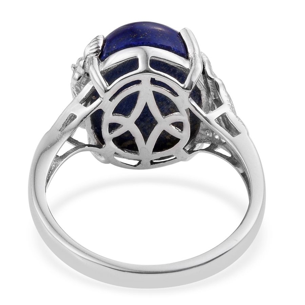 GP Lapis Lazuli (Ovl 14.40 Ct), Kanchanaburi Blue Sapphire and White Topaz Ring in Platinum Overlay Sterling Silver 14.500 Ct.