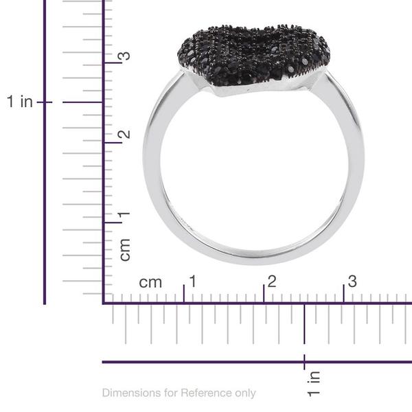 Boi Ploi Black Spinel (Rnd) Heart Cluster Ring in Platinum Overlay Sterling Silver 1.250 Ct.