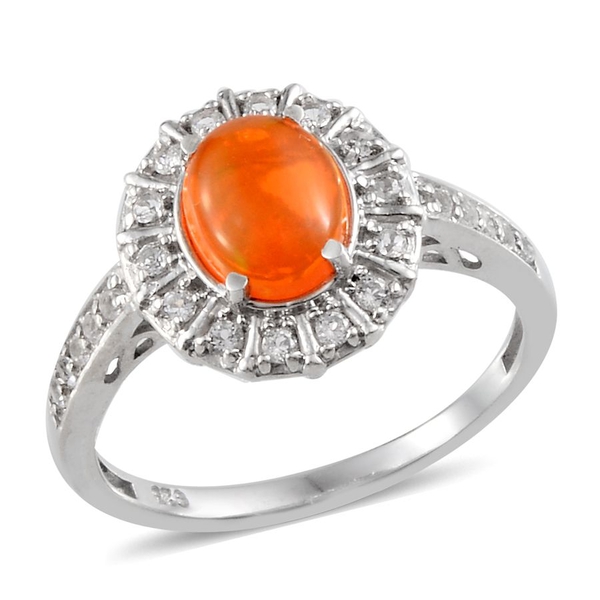 Orange Ethiopian Opal (Ovl 0.75 Ct), White Topaz Ring in Platinum Overlay Sterling Silver 1.150 Ct.