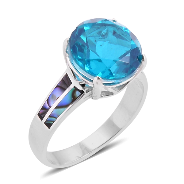 Royal Bali Collection Capri Blue Quartz (Rnd 6.76 Ct), Abalone Shell Ring in Sterling Silver 11.760 