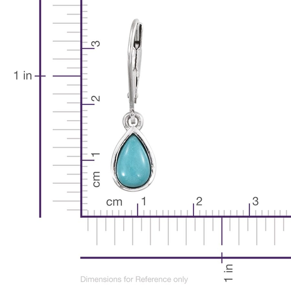 Arizona Sleeping Beauty Turquoise (Pear) Lever Back Earrings in Platinum Overlay Sterling Silver 1.500 Ct.