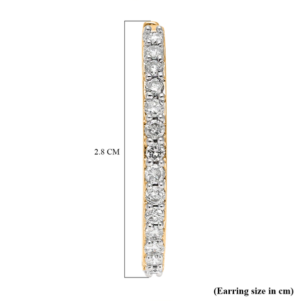 9K Yellow Gold SGL Certified Diamond (Rnd) (I3/G-H) Hoop Earrings (With Clasp Lock) 1.000 Ct, Gold Wt. 4.80 Gms.