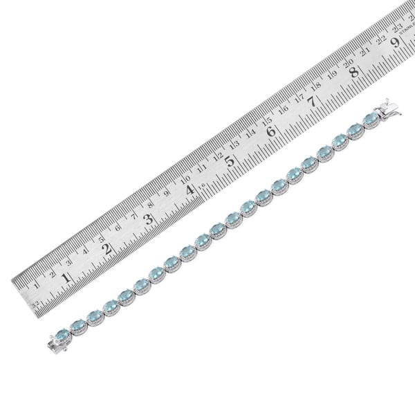 AA Paraibe Apatite (Ovl), Diamond Bracelet in Platinum Overlay Sterling Silver (Size 7.5) 8.650 Ct.