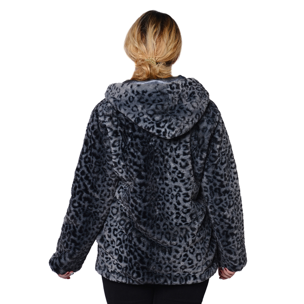 Super Soft Faux Fur Leopard Pattern Coat in Grey (Size XXL)