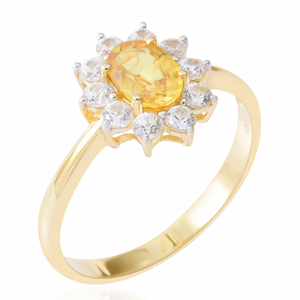 Limited Edition- 9K Yellow Gold AAA Chanthaburi Yellow Sapphire (Ovl), Natural White Cambodian White Zircon Cluster Ring 2.000 Ct