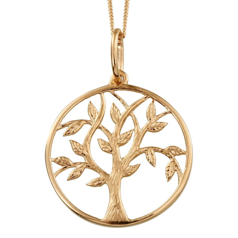 14K Gold Overlay Sterling Silver Tree of Life Pendant With Chain