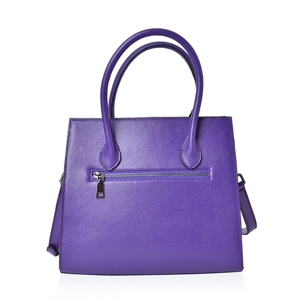 Genuine Leather Purple Colour Croc and Ostrich Embossed Tote Bag with External Zipper Pocket and Adjustable and Removable Shoulder Strap (Size 28x25.5x12 Cm)