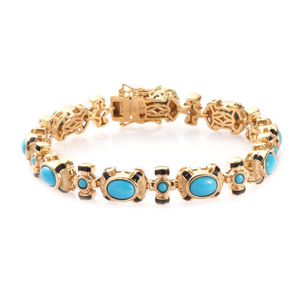 7.90 Ct Arizona Sleeping Beauty Turquoise Enamelled Station Bracelet in Gold Plated Silver 7.5 Inch