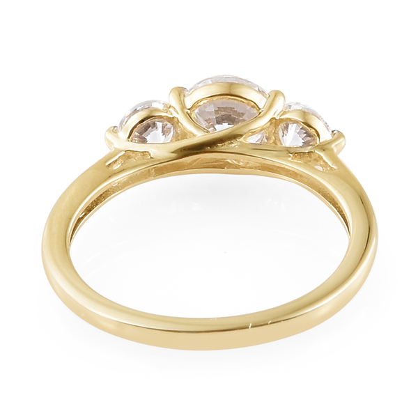 Lustro Stella - 9K Yellow Gold (Rnd 6 mm) Three Stone Ring Made with Finest CZ