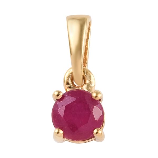 2 Piece Set - African Ruby (Rnd) Solitaire Pendant and Stud Earrings (with Push Back) in 14K Yellow Gold Overlay Sterling Silver