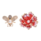 Set of 2 - Simulated Pearl, White and Black Austrian Crystal Enamelled Bee and Floral Brooch in Yell