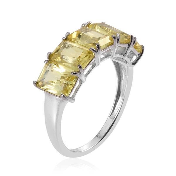 Simulated Yellow Sapphire (Oct) 5 Stone Ring in Platinum Overlay Sterling Silver