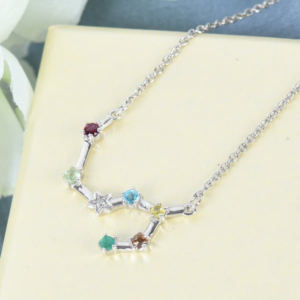 Diamond and Multi Gemstones Necklace (Size - 18 With 2 Inch Extender  ) in Platinum Overlay Sterling Silver