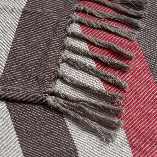 100% Cotton Brown, Beige and Multi Colour Stripe Pattern Plaid with Fringes at the Bottom (Size 160x120 Cm)