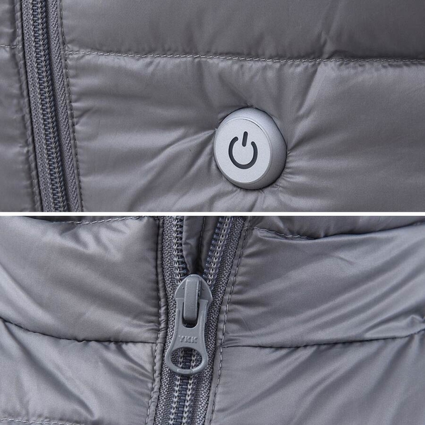 Heated Puffer Jacket with 3 Heat Settings (Size XL) - 90% Duck Down And 10% Duck Feather - Silver Grey