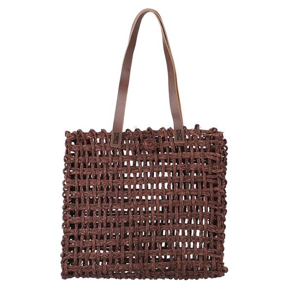 Handmade Sabai Grass Lunch Bag (Size 33x30x12 Cm) - Brown