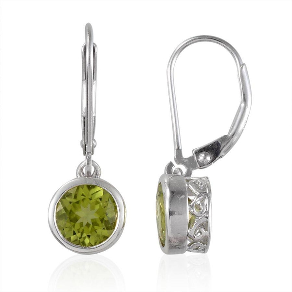 AA Hebei Peridot (Rnd) Lever Back Earrings in Platinum Overlay Sterling Silver 3.000 Ct.