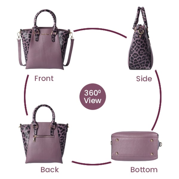 Sencillez 100% Genuine Leather Leopard Printed Handbag with Detachable Shoulder Strap (Size 23x13x26cm) - Purple