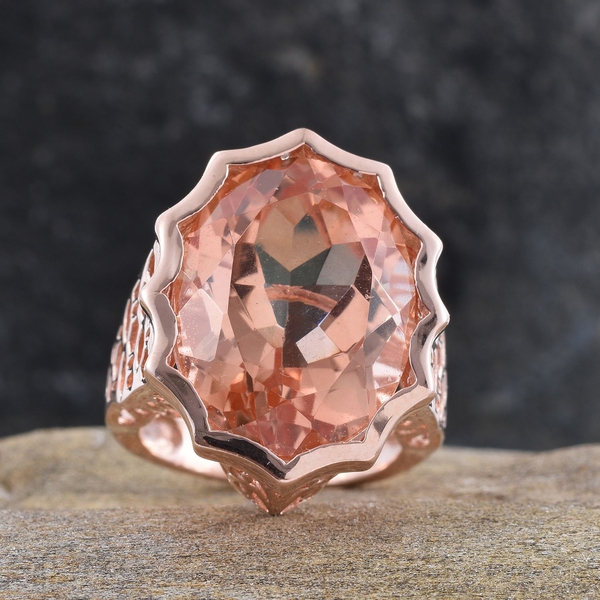 Galileia Blush Pink Quartz (Ovl) Ring in Rose Gold Overlay Sterling Silver 19.250 Ct.