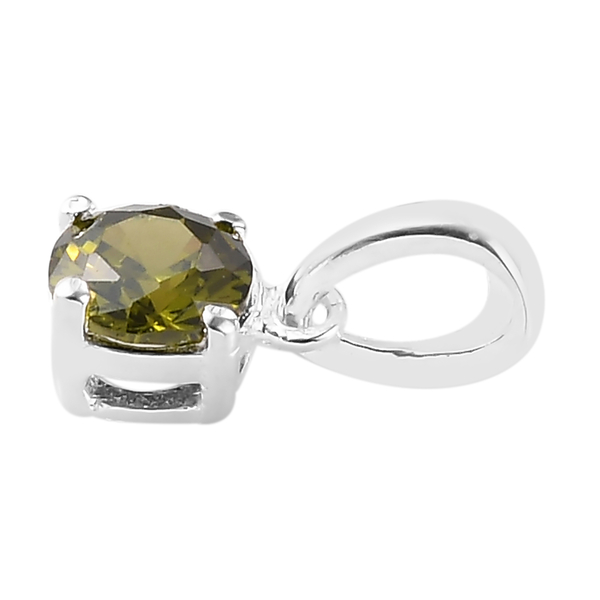 3 Piece Set - Simulated Peridot Solitaire Ring, Pendant and Stud Earrings in Sterling Silver (with Push Back)