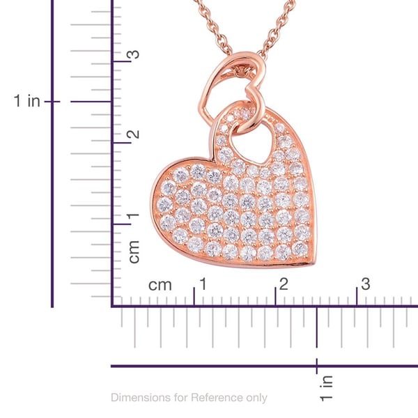 ELANZA AAA Simulated White Diamond (Rnd) Interlocking Heart Pendant With Rope Chain in Rose Gold Overlay Sterling Silver