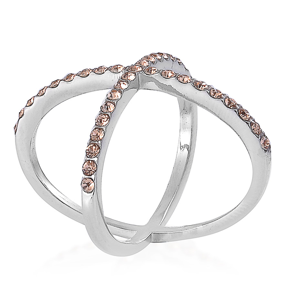 Champagne Colour Austrian Crystal Criss Cross Ring in Stainless Steel