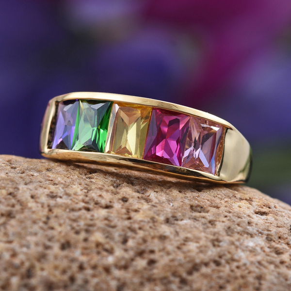 AAA Simulated Citrine (Bgt), Simulated Pink Sapphire, Simulated Tanzanite, Simulated Emerald and Simulated Ruby Ring in ION Plated 18K Yellow Gold Bond