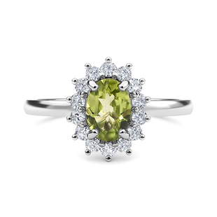 Hebei Peridot and Natural Cambodian Zircon Ring in Platinum Overlay Sterling Silver 1.24 Ct.