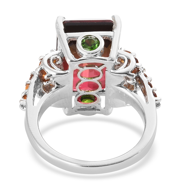 Finch Quartz (Oct 14x10 mm), Madeira Citrine and Chrome Diopside Ring in Platinum Overlay Sterling Silver 9.750 Ct