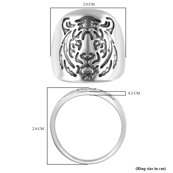 Sterling Silver Platinum Overlay Tiger Signet Ring, Silver Wt. 8.24 Gms