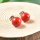Coral Stud Earrings (with Push Back) in Rhodium Overlay Sterling Silver