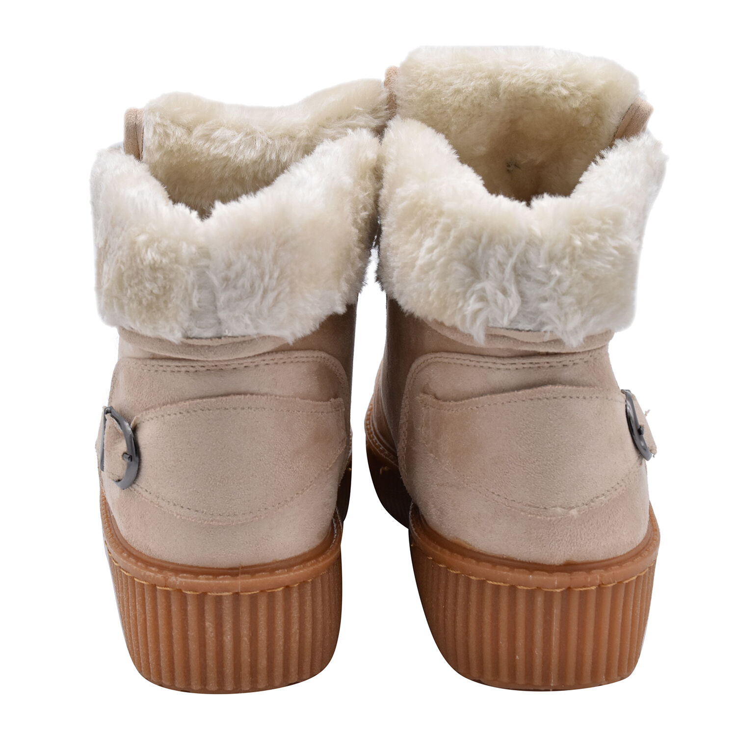 Beige Faux Fur Lined Lace-Up Ankle Boots