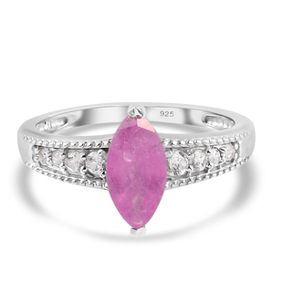 Pink Sapphire and Natural Cambodian Zircon Ring in Platinum Overlay Sterling Silver 1.57 Ct.