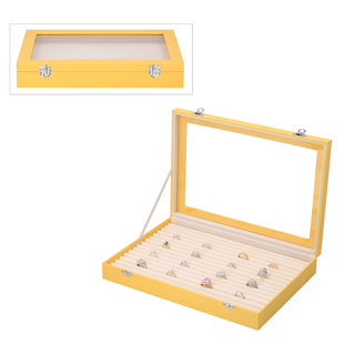 Portable Jewellery Box with Acylic Window and Anti Tarnish Lining (Size:35x24x5Cm) - Mustard