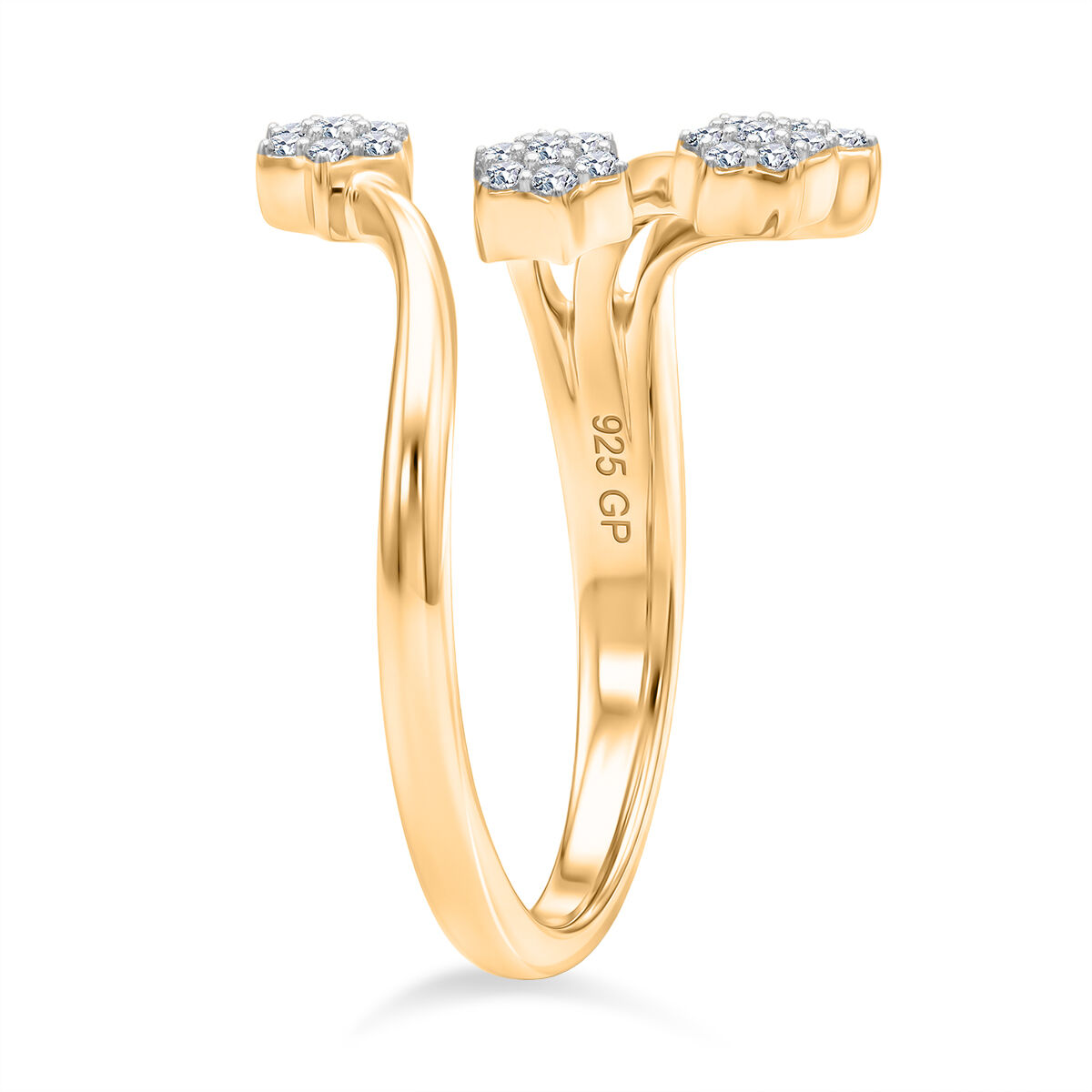 GP - White Diamond & Kanchanaburi Blue Sapphire Star Ring in 18K Vermeil Yellow Gold Plated Sterling Silver