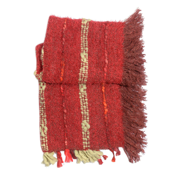Red Colour Shawl with Fringes at the Bottom (Free Size)