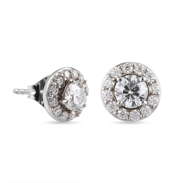 Moissanite Solitaire Stud Push Post Earring in Platinum Overlay Sterling Silver 1.08 Ct.