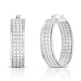 TLV- New York Close Out Deal - Diamond Cut In Out Hoop Earrings in Platinum Overlay Sterling Silver