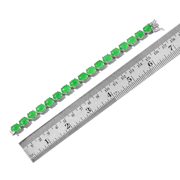 Green Jade (Ovl) Dragon Bracelet (Size 6.5) in Platinum Overlay Sterling Silver 32.250 Ct.