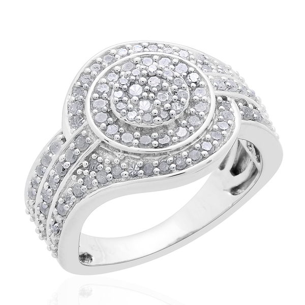 1 Carat Diamond Cluster Ring in Platinum Plated Silver 7.49 Grams