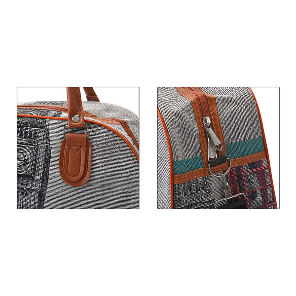 London City Pattern Travel Bag with Shoulder Strap and Zipper Closure (Size36x15x25Cm) - Grey