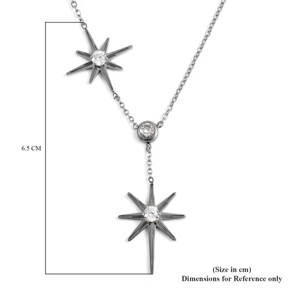 White Austrian Crystal  Necklace (Size 15 with 2 inch Extender) in Stainless Steel  1.0  Ct.