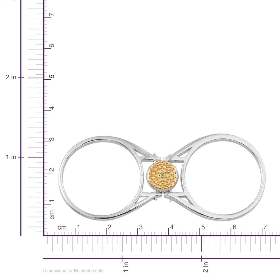 Blue Diamond (Rnd), Yellow Diamond Reversible Ring in Platinum Overlay Sterling Silver
