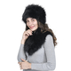 2 Piece Set - Faux Fur Hat (Size 58x12Cm) and Scarf (Size 89x15Cm) - Black