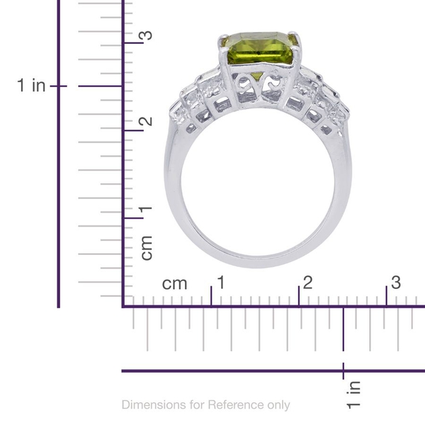 Hebei Peridot (Oct 2.25 Ct) White Topaz Ring in Platinum Overlay Sterling Silver 3.000 Ct.