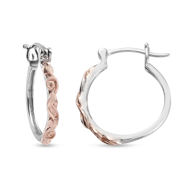 MP - Rose Gold and Platinum Overlay Sterling Silver Hoop Earrings (with Clasp)
